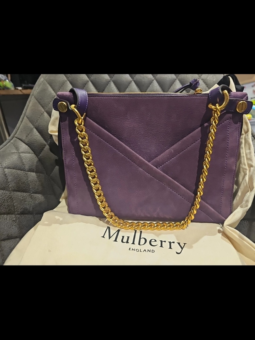 Mulberry Deep Purple Leather Shoulder Bag with Gold Hardware